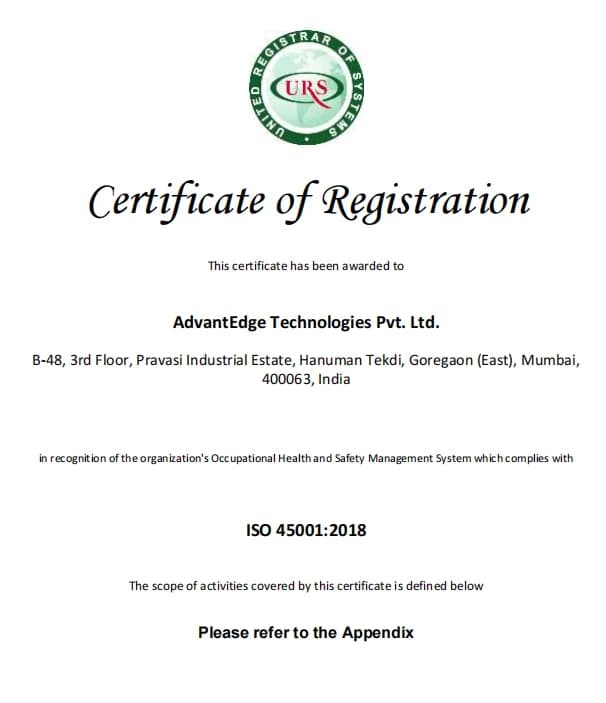 ISO 45001:2018 Certificate scan