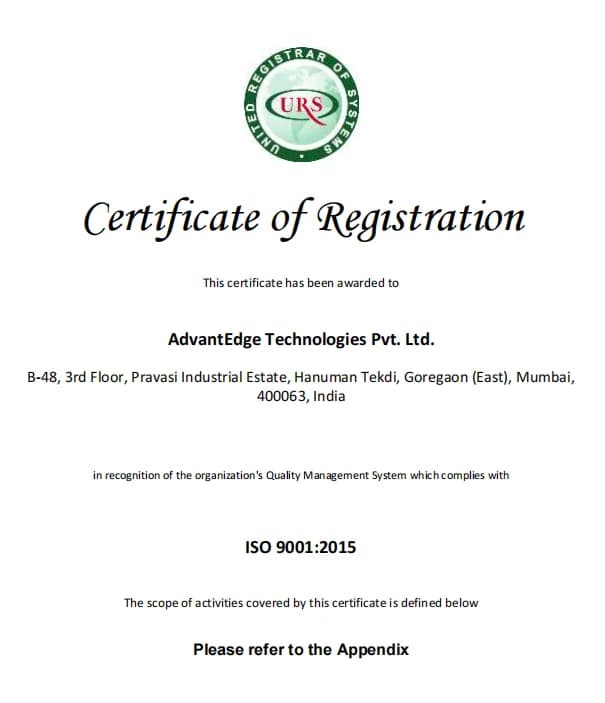 ISO 9001:2015 Certificate scan